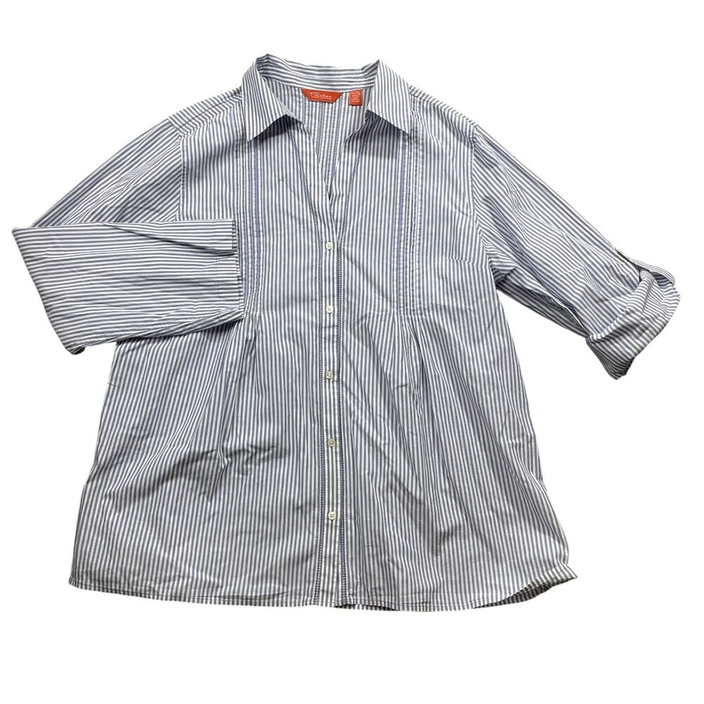 Tommy Bahama Relax XL Womens Blouse 100% Cotton‎ Roll Up Sleeves Button Up